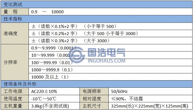 GHTR8320变压器变比测试仪技术参数